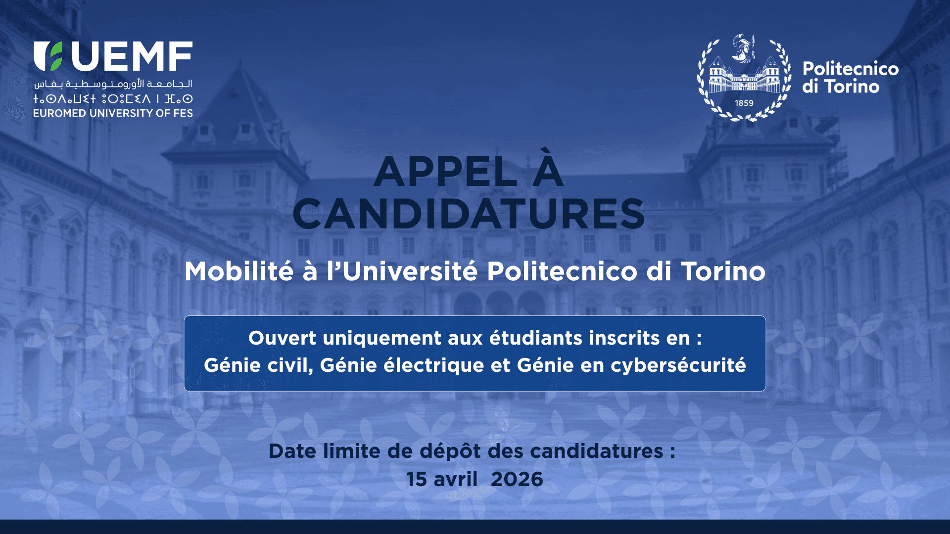 [Appel à candidatures] Mobilité à Politecnico di Torino- Italy 